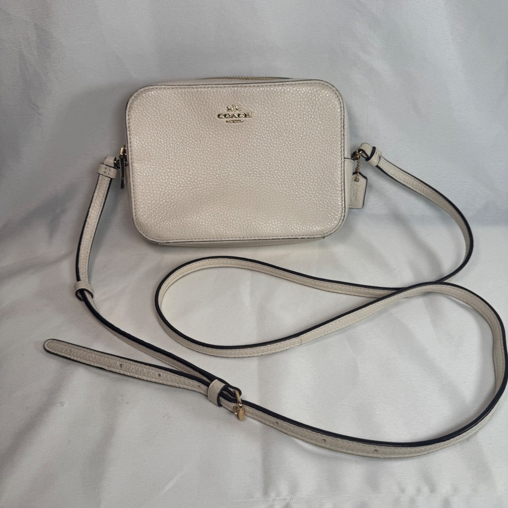 Coach Mini Camera Bag Chalk White Pebble‎ Leather Crossbody Gold Hardware 87734